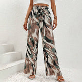Stylish Printed Straight-Leg Pants With Bow Tie