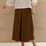 Womens Suede Maillard Solid Color Long Skirt