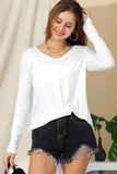 Solid V-Neck Long Sleeve T Shirt_Cwttl1444