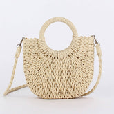 SOLID COLOR SEMI CIRCLE HANDMADE STRAW BAG_CWAB4696
