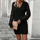 Solid Color Cut-Out V-Neck Sweater Dress