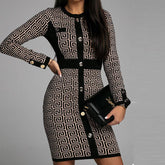 Vintage Slim Color Cardigan Print Dress