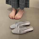 MESH BOW KNIT MULES FLAT BALLET SLIP ON SHOES_CWSHF0114