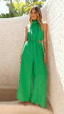 Vacation Chic Halter And Lace-Up Jumpsuits