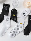 CARTOON BLACK AND WHITE SMILING FACE WOMENS SOCKS_CWMS1415
