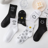 CARTOON BLACK AND WHITE SMILING FACE WOMENS SOCKS_CWMS1415