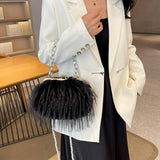Imitation Turkey Feather Pearl Chain Plush Bag_Cwab4000