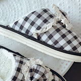 Womens Checkered Bow Non-Slip Cotton Slippers_Cwmm2962