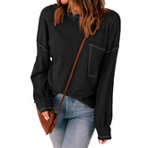 Waffle Solid Color Pocket Knitted Top Woman