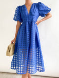 V-Neck Hollowed-Out Lantern Sleeve Dress