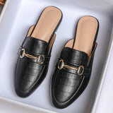 Women Large Size Crocodile Leather Flat Mules