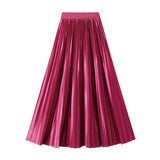 SLIMMING SHINY HIGH WAIST PLEATED MIDI SKIRT_CWBMS0329