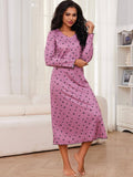 V-Neck Love Print Long-Sleeved Nightdress
