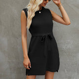 Solid Knitted Skirt Split Dress