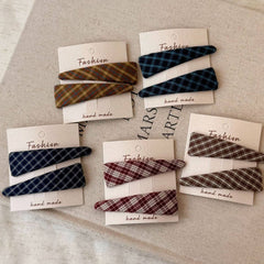 Plaid Fabric Bb Hair Clips Set For Girls_Cwaha07977