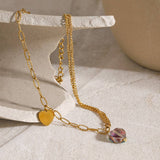 ELEGANT PURPLE HEART ANKLET DOUBLE CHAIN 18K GOLD_CWAJE4770