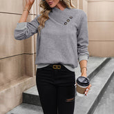 Solid Color Long-Sleeved Button-Decorated Hoodie