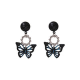 BUTTERFLY PAINTING OIL BLACK HOLLOW EARRINGS_CWAJE2448