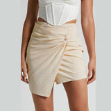 HIGH WAIST COTTON AND LINEN TWISTED SKIRT_CWBSS0401