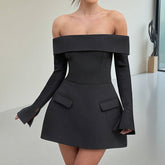 Strapless Backless Long-Sleeved A-Line Dress