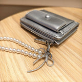 Minimal Crackle Bow Pearl Zip Bifold Wallet_Cwab06202