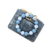 FASHIONABLE LEATHER CARD WALLET WITH BEAD KEYCHAIN_CWAB4956