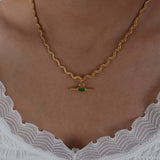 SIMPLE GLASS STONE TITANIUM STEEL PENDANT NECKLACE_CWAJE1076