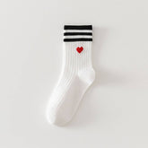 COLLEGE STYLE HEART TWO STRIPES PRINT CREW SOCKS_CWMS0900