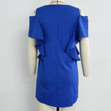 Strapless Solid Color Round Neck Ruffled Dress