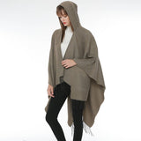 SOLID COLOR FRINGED HOODED BLANKET SHAWL CLOAK_CWASC0314