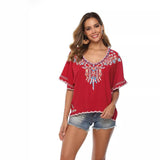 Womens Boho Spring Summer Embroidered Blouse