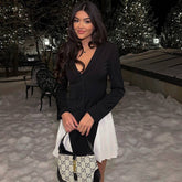 Thin Color Matching A-Line V-Neck Short Dress