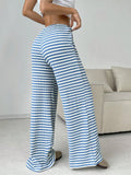 Striped Rubber String Cotton Straight Leg Pants
