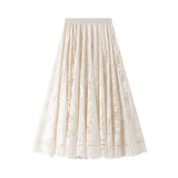 HIGH WAIST A LINE MIDI SKIRT WITH LACE OVERLAY_CWBMS0375
