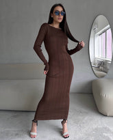 Solid Color Round Neck Slimming Long Dress