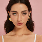 Vintage Round Ribbed Stainless Steel Earrings_Cwmm8910