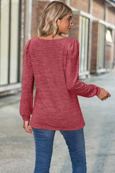 Women Casual Puff Sleeve Square Neck Blouse_Cwtbll0573