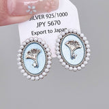 OIL PAINTING BLUE GINKGO LEAF EARRINGS_CWAJE2041