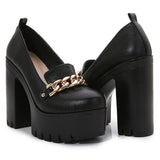 Woman Black Platform Chunky High-Heeled Shoes