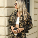 Washed Fashion Leopard Print Denim Jacket