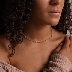 SIMPLE NATURAL TURQUOISE CLAVICLE NECKLACE_CWMM5601