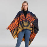 LINE PLAID SPLIT SHAWL THICK LARGE SIZE SCARF CAPE_CWASC2233