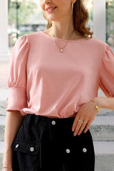 Crew Neck Puff Sleeve Tunic Top