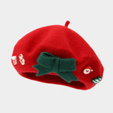 Christmas Bow Wool Beret Hat Women Warm Winter_Cwah04686