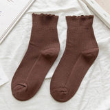 RUFFLED SOLID COLOR MID TUBE SOCKS FOR WOMEN_CWMS0412