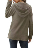 Waffle Solid Color Baggy Hooded Button Knit