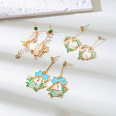 OIL PAINTING CHERRY BLOSSOM RABBIT EARRINGS_CWAJE2422