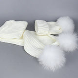 Winter Knit Scarf With Fox Fur Pom Poms_Cwasc03495