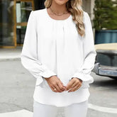 Solid Color Crew-Neck Long-Sleeved Loose Chiffon