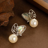 COLORFUL ABALONE DIAMOND BUTTERFLY PEARL EARRINGS_CWMM4299